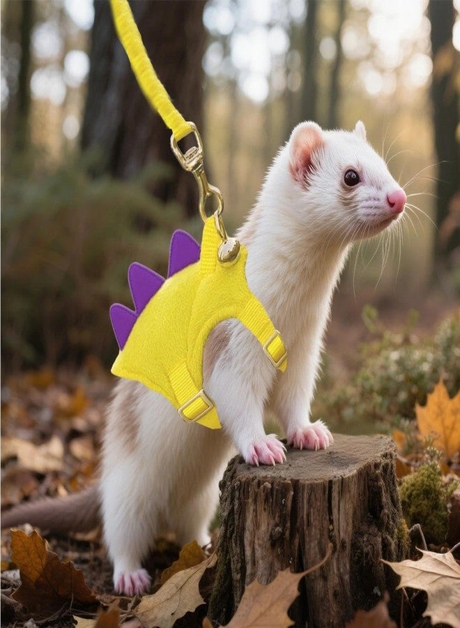 Luchike Yellow Dinosaur Hedgehog Leash and Harness Ferret Harness and Leash Set Hedgehog Accessories Adjustable Hamster Clothes Guinea Pig Outfits for Training Playing - Image 5